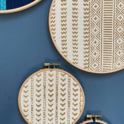 Set Of 4 - Mudcloth Textile Gallery Wall Art Wood Circle Frame Various Sizes, Modern Boho, Authentic Vintage - thumbnail 4