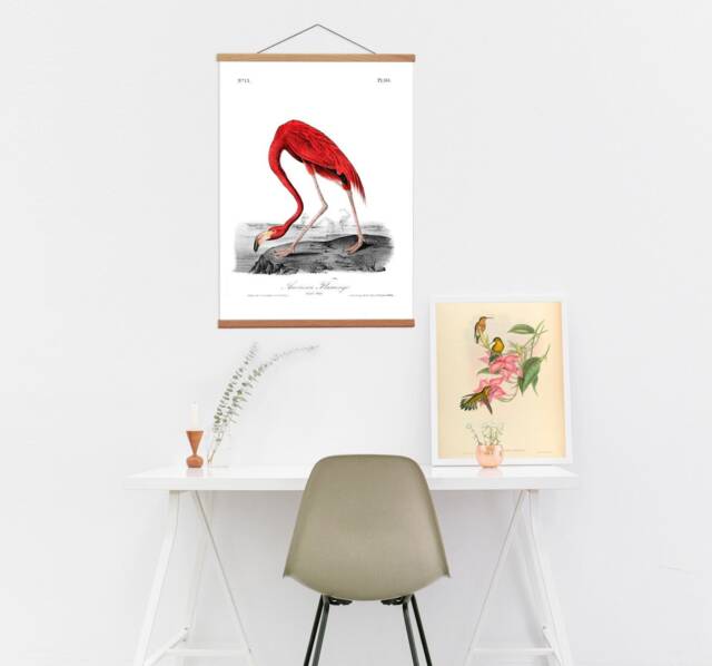 Flamingo Canvas Print With Wooden Magnetic Hanger, Vintage Bird Illustration - image 1