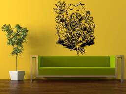Wall Decal Vinyl Sticker Decals Peal & Stick Cheap Free Shipping Zombie Climbing Grave Yard Bats Skillet L441 - thumbnail 1