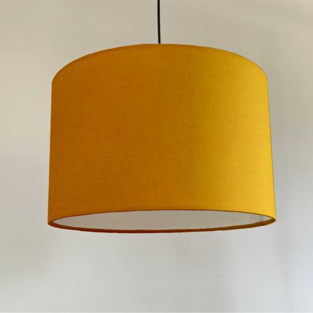 Yellow Cotton Drum Lampshade, White Lining, Ceiling Shade - image 1