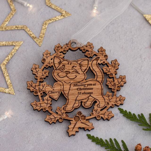 Cat Christmas Decoration Wooden Wreath Ornaments Memorial Gift Custom Cat Ornament Lover Pet - image 1