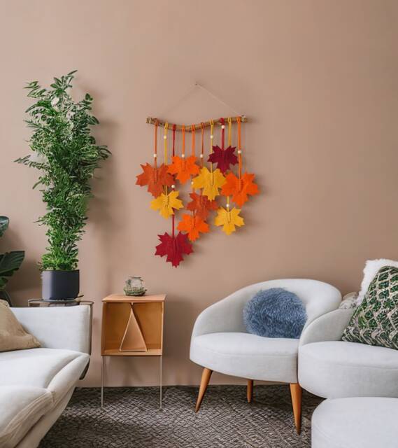 Macrame Leaf Art, Autumn Decor, Fall Leaf, Modern Wall Tapestry, Bedroom Driftwood Thanksgiving Sign, Macrame Maple L28 - image 1