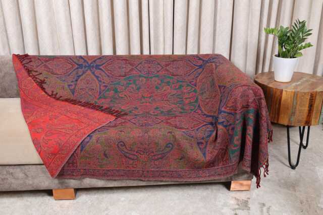 Luxury Boiled Pure Merino Wool Reversible Sofa Or Bed Throws For Ultimate Comfort & Style - Classic Indian Paisley in Multicolour - image 1