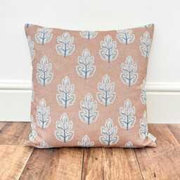 1686. Genoa Blush Pink Block Print Linen Look 100% Cotton Cushion Cover - thumbnail 1