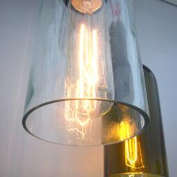 Ceiling Lamp in A Wine Barrel With 2 Shades Of Bottles, Bottles Chandelier, Ceiling Light, Wood Lamp, Wooden Barrel, Restaurant - thumbnail 2