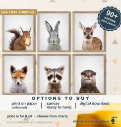 Woodland Animals For Baby, Kids Room Decor, Baby Forest Nursery, Animal Prints, Prints - thumbnail 1