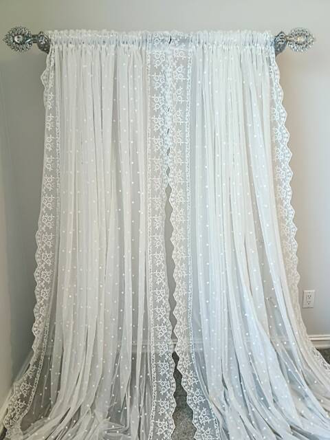 Custom Made White Lace Elegance Embroidery Lace Floral Tulle For Living Room, Wedding Dining & Bed Room - image 1