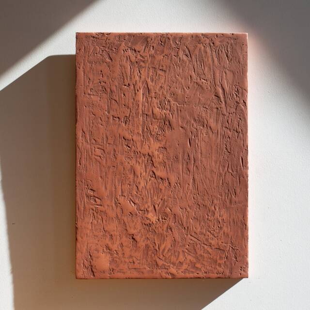 Japandi Red Textured Wall Art, Red Terracotta Earthy Artwork, Plaster Painting, Texture 3D Earth Tones Wabi Sabi Clay Artwork - image 1