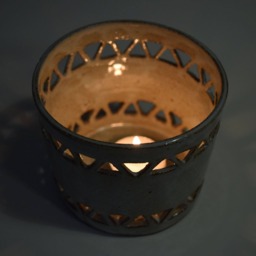 Hand Carved Ceramic Lantern, Rustic Triangle Decor - thumbnail 4