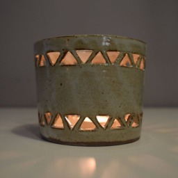 Hand Carved Ceramic Lantern, Rustic Triangle Decor - thumbnail 2