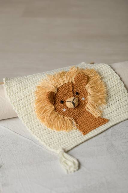 Crochet Lion Nursery Wall Hanging Handmade Cotton Decor With Tassels - image 1