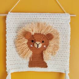 Crochet Lion Nursery Wall Hanging Handmade Cotton Decor With Tassels - thumbnail 4