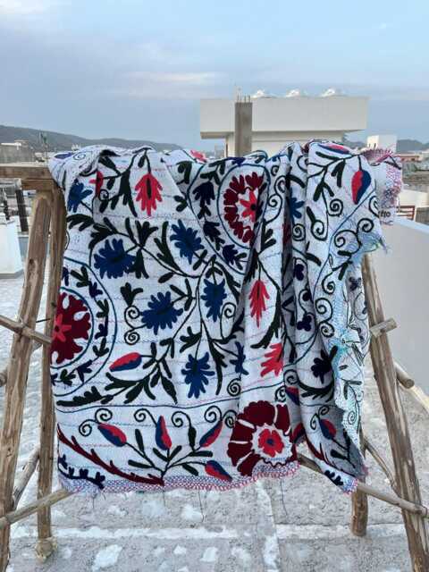 Bohemian Handcrafted Cotton Embroidery Reversible Throw Blanket Handmade Vintage Suzani Kantha Quilt - image 1