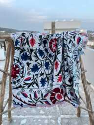 Bohemian Handcrafted Cotton Embroidery Reversible Throw Blanket Handmade Vintage Suzani Kantha Quilt - thumbnail 1