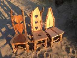 Handcrafted Rustic Wooden Chairs With Heart Designs & Natural Log Frames, Perfect For Unique Home Decor Or Outdoor Seating - thumbnail 1