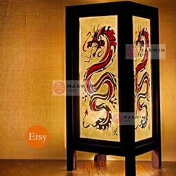 Asian Oriental Red Dragon Japanese Lamp Zen Bedside Floor Table Paper Light Shades Bedroom Home Decor Living Room - thumbnail 3