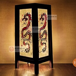 Asian Oriental Red Dragon Japanese Lamp Zen Bedside Floor Table Paper Light Shades Bedroom Home Decor Living Room - thumbnail 2