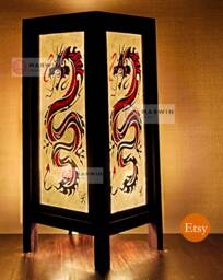 Asian Oriental Red Dragon Japanese Lamp Zen Bedside Floor Table Paper Light Shades Bedroom Home Decor Living Room - thumbnail 1