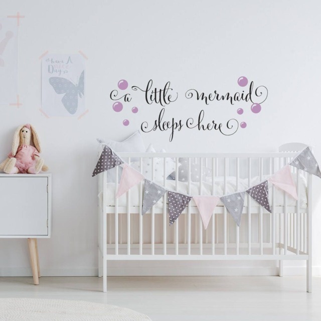Mermaid Nursery Wall Decal A Little Sleeps Here Quote Ww105 - image 1