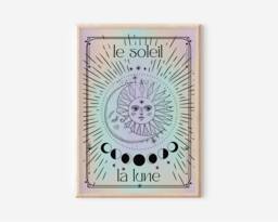 Le Soleil La Lune Print 01 - The Sun Moon, Tarot Card Style, Pastel Gradient, On Trend Y2K, Retro Celestial Psychedelic, Mystical Poster - thumbnail 1