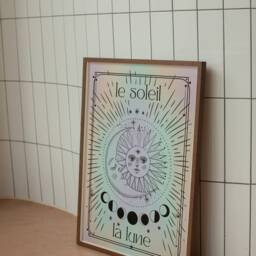 Le Soleil La Lune Print 01 - The Sun Moon, Tarot Card Style, Pastel Gradient, On Trend Y2K, Retro Celestial Psychedelic, Mystical Poster - thumbnail 2