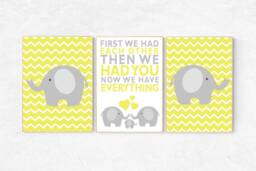 Elephant Nursery Decor Print Yellow Gray Chevron Wall Art - thumbnail 1