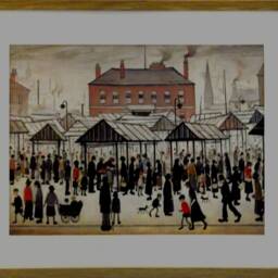 L S Lowry Art Print - Market Scene Light Oak Finish Frame With White Mount & Textured Image - thumbnail 2