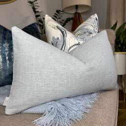 Cotton Blend Blue Lumbar Cushion Cover 12x20 - Designer Fabric Throw Pillow Case For Home Decor - thumbnail 1