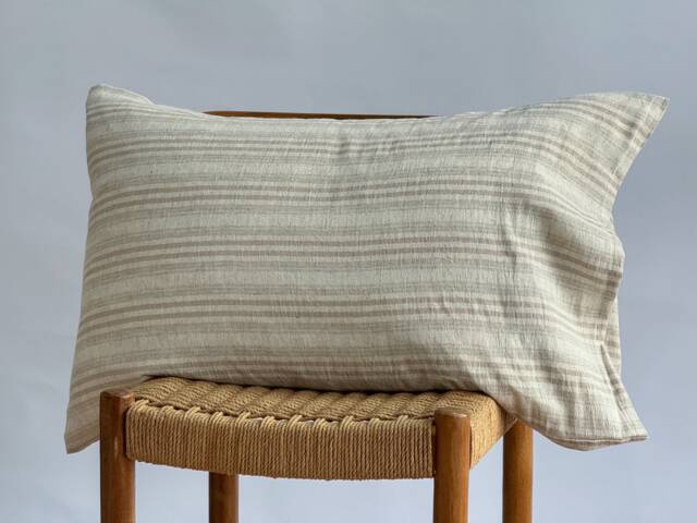 striped Neutral Pillow Case Linen Hemp Blend, Farmhouse Boho Decor - image 1