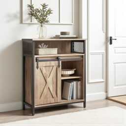 Industrial Sideboard Sliding Barn Door Storage Cabinet With Adjustable Shelf - thumbnail 3
