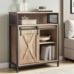 Industrial Sideboard Sliding Barn Door Storage Cabinet With Adjustable Shelf - thumbnail 1