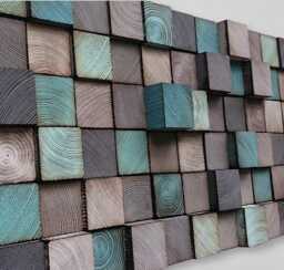 Reclaimed Wood Mosaic Wall Art - Abstract Block Sculpture