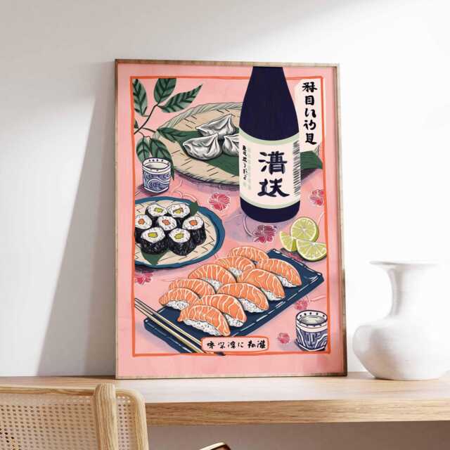 Japanese Sushi Poster, Modern Minimalist Wall Art Print, Asian Kitchen Decor, Food Artwork, Contemporary Restaurant Design - image 1