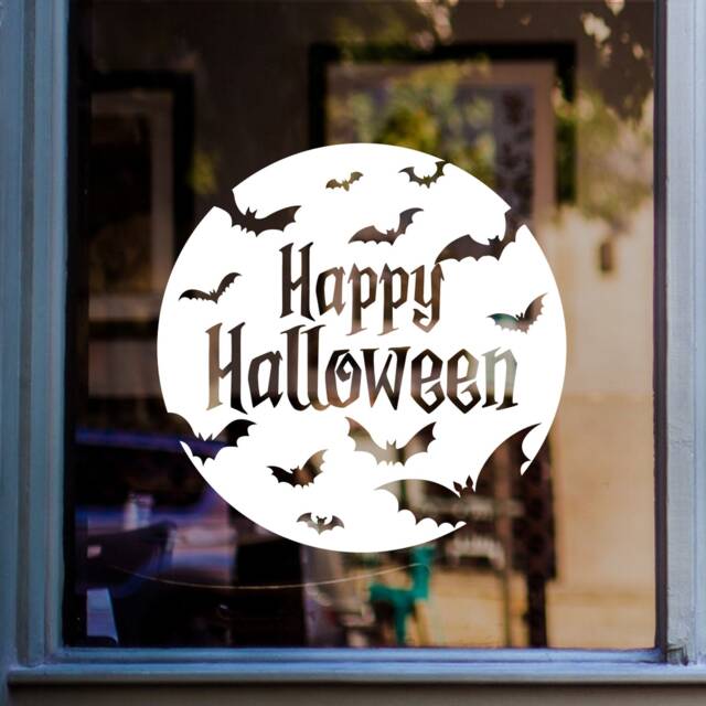 Happy Halloween Window Sticker Bats Shop Decal Retail Store Front Display Vinyl - image 1