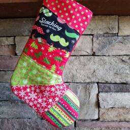 Red & Green Patchwork Christmas Stocking Ooak White Quilted - thumbnail 2