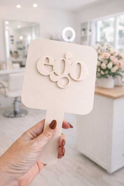 Personalised Handheld Salon Mirror - 3D Acrylic Business Name - image 1