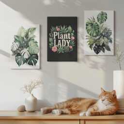 Set Of 3 Canvas Prints - Tropical Plants With The Plant Lady Text in Green, Green Print On Canvas, & Flowers Wall Decor - thumbnail 2