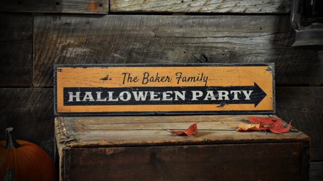 Custom Halloween Party Sign, Rustic Wooden Wall Decor - image 1