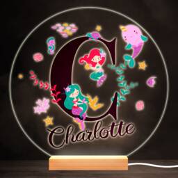 Sealife With Mermaids Alphabet Letter C Round Personalised Gift Lamp Night Light - Bedroom - thumbnail 1