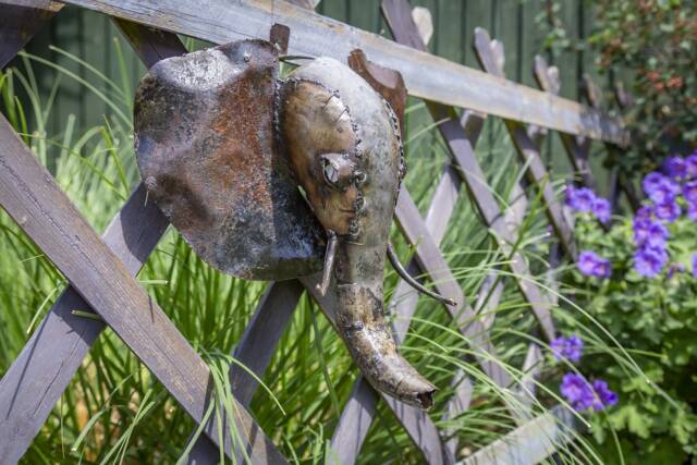 Handcrafted Recycled Metal Elephant Head Sculpture. Handmade Safari Statue. Garden Gift