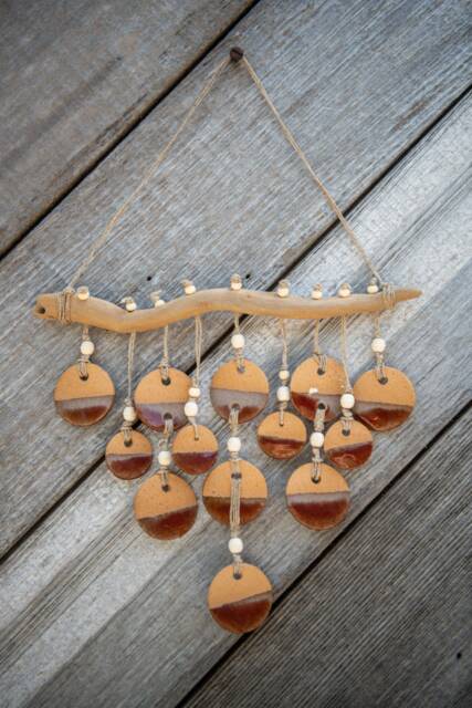 Sepia Chime Wall Art Beach Handcrafted Hanging Wind Chime Natural Clay Boho Style Desert Pottery Glazed Ceramic Brown - image 1