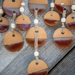 Sepia Chime Wall Art Beach Handcrafted Hanging Wind Chime Natural Clay Boho Style Desert Pottery Glazed Ceramic Brown - thumbnail 2