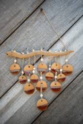 Sepia Chime Wall Art Beach Handcrafted Hanging Wind Chime Natural Clay Boho Style Desert Pottery Glazed Ceramic Brown - thumbnail 1