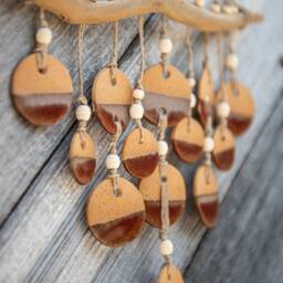 Sepia Chime Wall Art Beach Handcrafted Hanging Wind Chime Natural Clay Boho Style Desert Pottery Glazed Ceramic Brown - thumbnail 3
