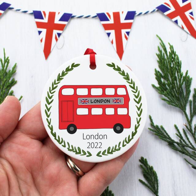 Personalized London Bus Ceramic Christmas Decoration - image 1