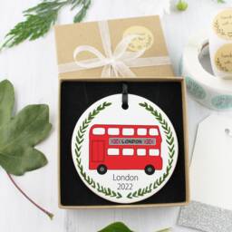 Personalized London Bus Ceramic Christmas Decoration - thumbnail 2