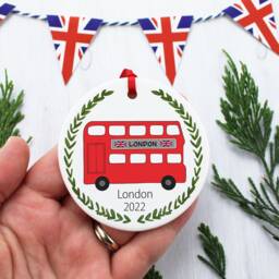 Personalized London Bus Ceramic Christmas Decoration