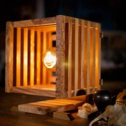 Table Lamp in Reclaimed Wood - Teak & Ash, Handmade With Double Dovetail Joints, Beeswax Finish - thumbnail 1