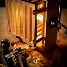 Table Lamp in Reclaimed Wood - Teak & Ash, Handmade With Double Dovetail Joints, Beeswax Finish - thumbnail 3