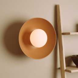 Terracotta Dawn Wall Light Sconce in Ceramic & Oak - thumbnail 2